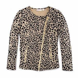 Belle by Kim Gravel Leopard Print Moto Jacket Gold Zip Stretch Medium